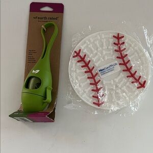 Green Dog Waste Bag Dispenser and White Dog Dish Coaster